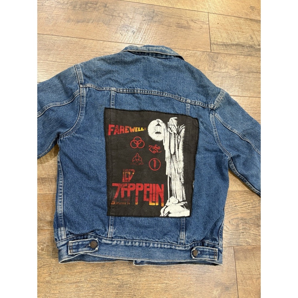 Vintage 80s 90s Led Zeppelin GAP Plaid Lined Denim Trucker Jacket Small Blue USA - Picture 6 of 12